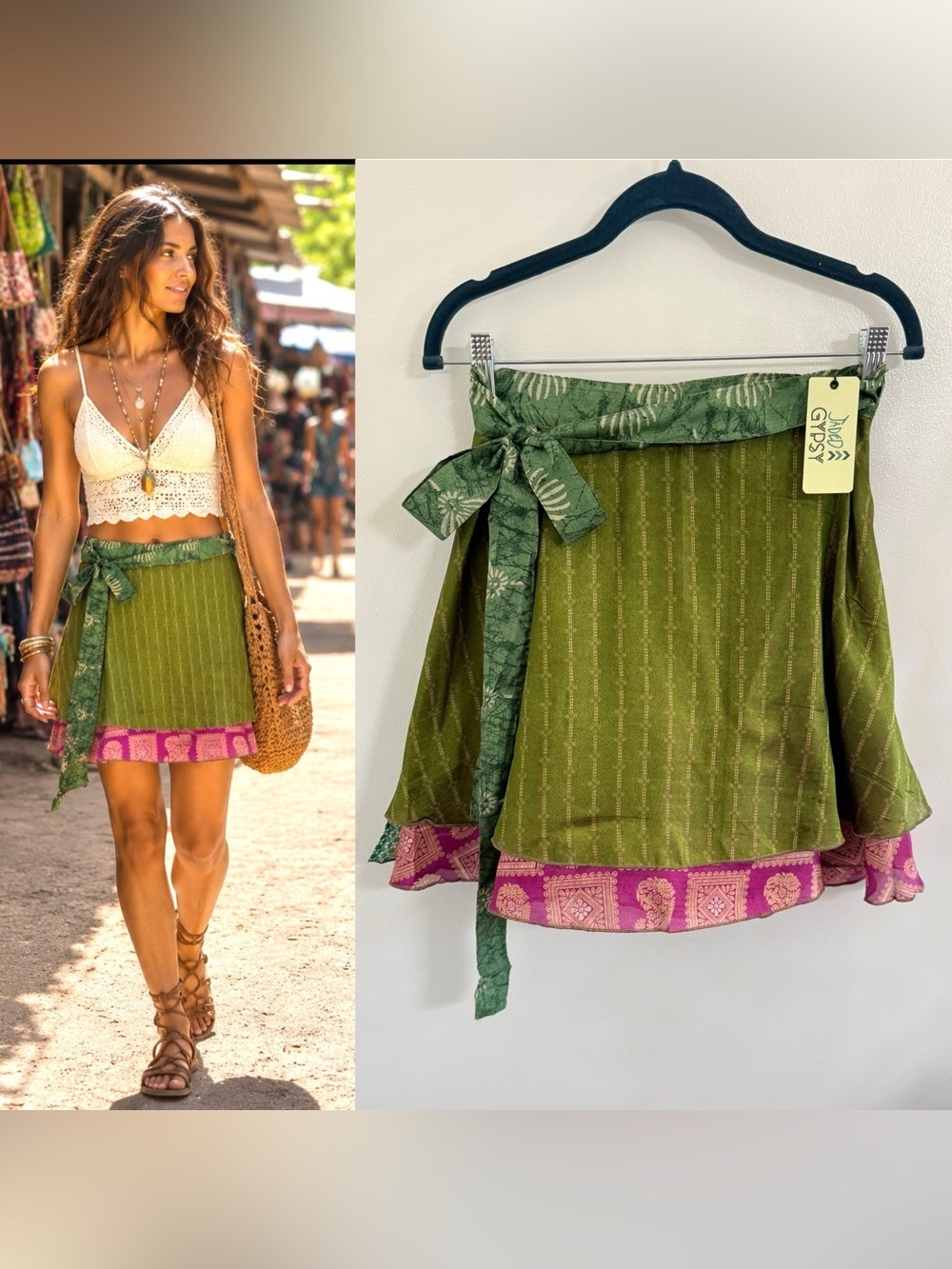 Jaded Gypsy Skirt Recycled Sari Mini Wrap Skirt NEW
